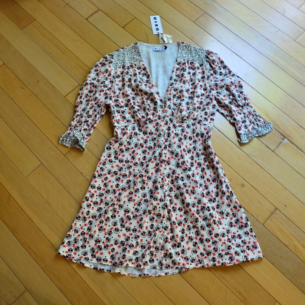 RIXO Juni Puff-sleeve Mini-dress In Micro Shell Size XS